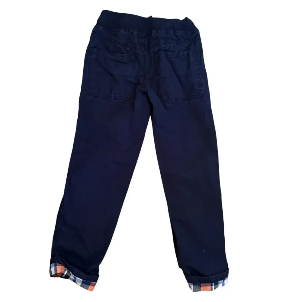 Gymboree Boys Pants‎ Sz 6 Plaid Cuff Twill Arctic Explorer Gym Navy Blue
